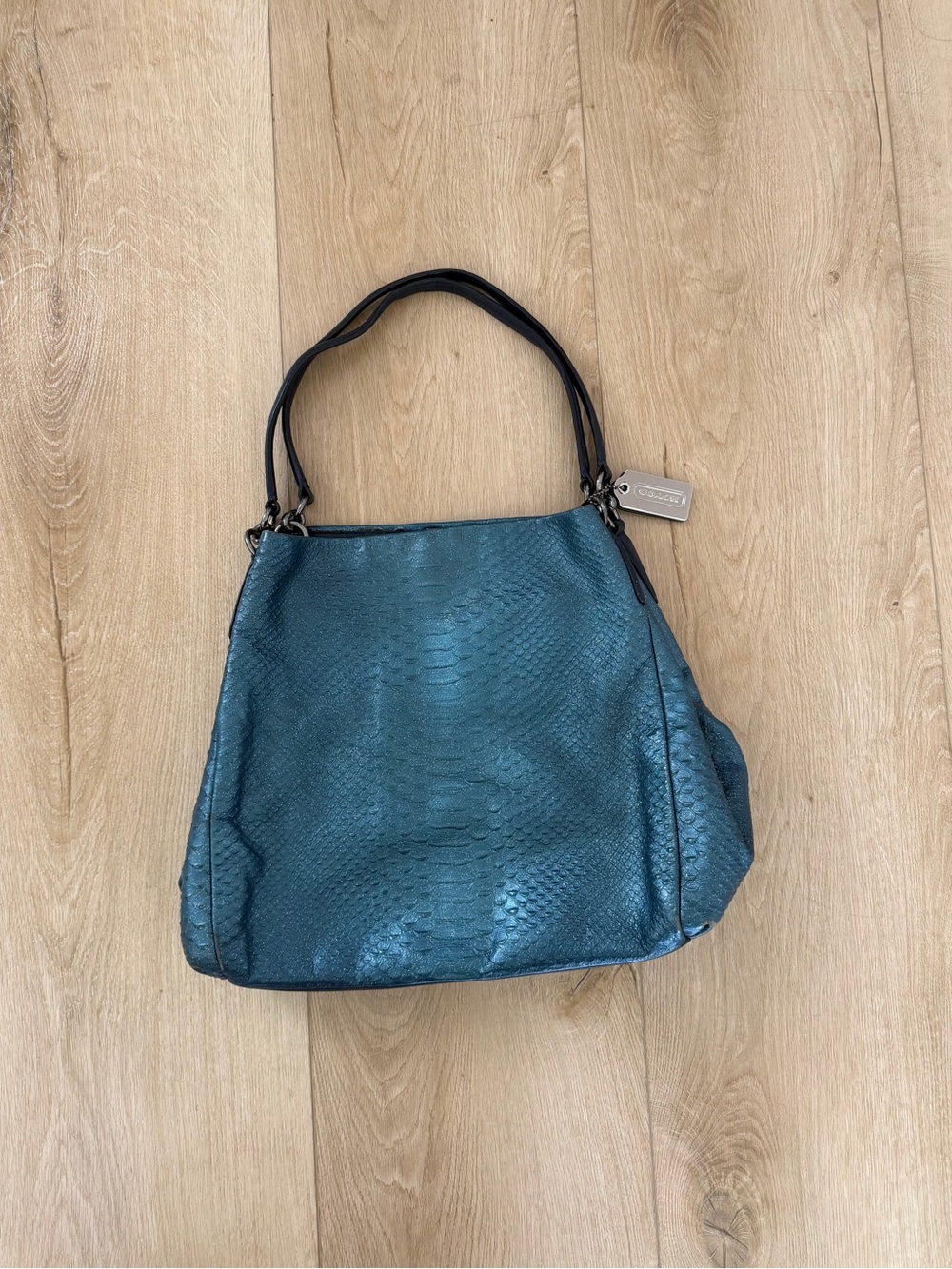 Coach Madison Phoebe Shoulder Bag. F36627. Metallic blue, python snakeskin. Used